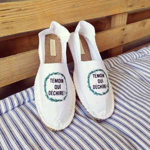 Cadeau témoin,espadrille,chaussure mariage,sneakers mariage,demoiselle dhonneur,satin,blanc,temoin qui dechire,bohême,mariage rock,boho image 1