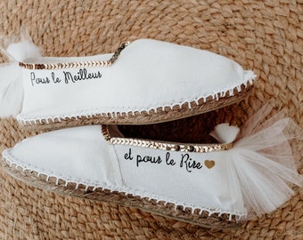 Custom white espadrilles, wedding shoe, message shoe, personalized espadrille, shoe for the bride, wedding veil