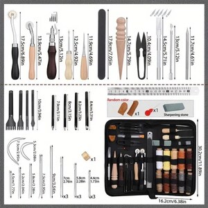 Kit de costura para couro de calçado com furador, kit de costura em couro com furador, agulha e linha, conjunto de ferramentas para costura manual em couro com furador, agulhas e linha.