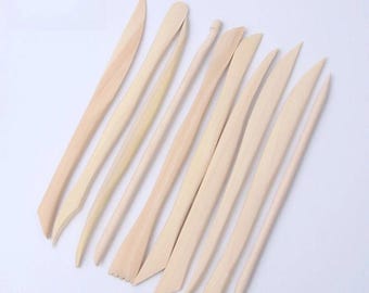 Wooden clay carving tools, 10pc pottery sculpting set for ceramics and DIY