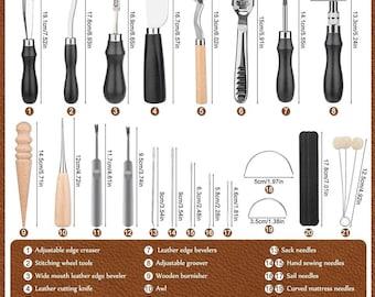 Leather crafting tools kit for beginners, awl, punch, needles, sewing and repair