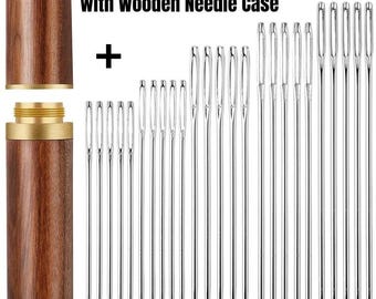 25PCS Large Eye Sewing Needles Set 5 Sizes Hand Stitch Needles Embroidery Needles with Wooden Needle Case
