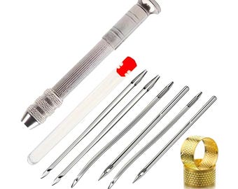 Leather Sewing Needles Kit Awl Tool Set Heavy Duty Needles Canvas Tent Repair DIY
