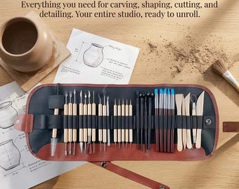Pottery sculpting tools set 31pcs, wood and steel carving kit for beginners, zip bag