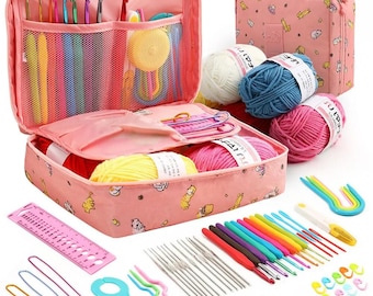 Beginner Crochet Starter Kit, crochet hooks yarn and tools, travel storage bag, 1 piece