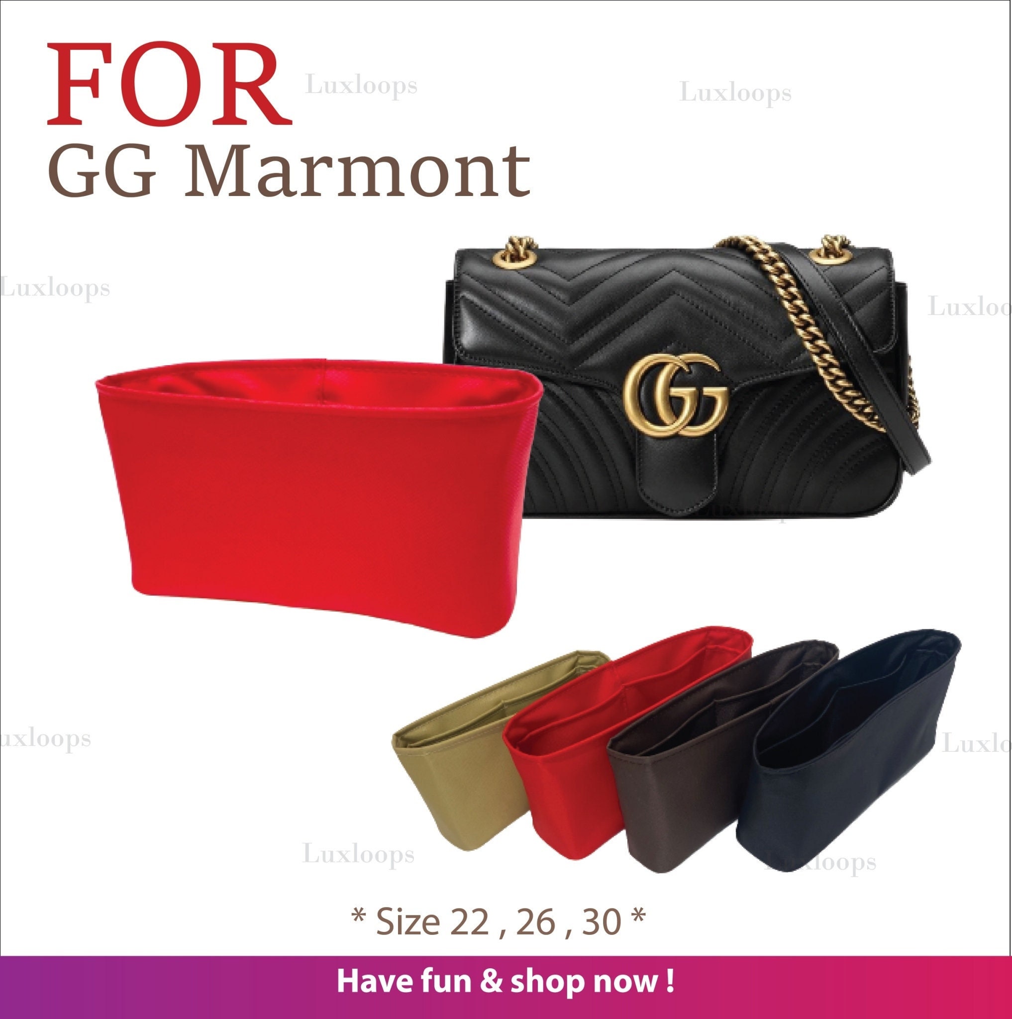 (*ON SALE / Marmont-Top-Handle-M / 2mm Lavender) Bag Organizer for GG  Marmont Matelasse Top Handle Medium