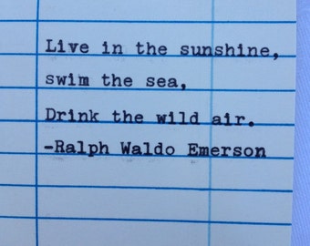 Ralph Waldo Emerson Quote Hand Typed on Library Card