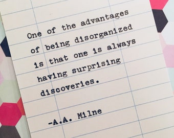 A.A. Milne- Winnie the Pooh- quote hand typed on library due date card- one of the