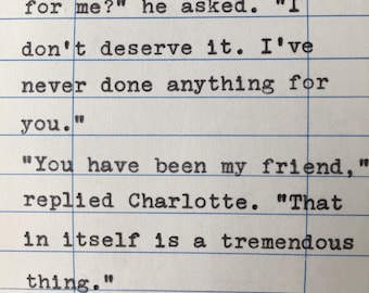 Charlotte's Web, E.B. White quote hand typed on library due date card - why did you