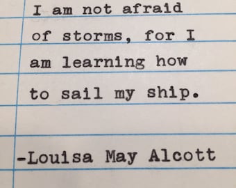 Louisa May Alcott Quote Card: Hand Typed on Library Card- I am not afraid