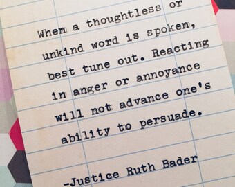 Ruth Bader Ginsburg Quote- typed quote on library due date card - RBG - Notorious RBG- When a thoughtless