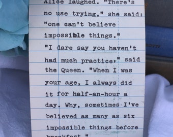 Alice in Wonderland Quote: Hand Typed on Library Card, Lewis Carroll