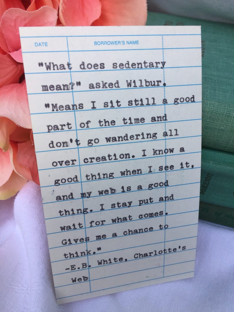 Charlotte's Web quote E.B. White quote library due date | Etsy