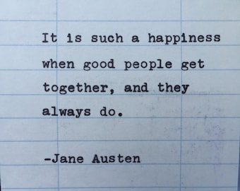 Citaat van Jane Austen: met de hand getypt op lenerspas