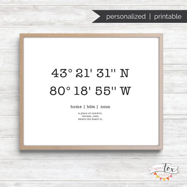 Printable GPS Coordinates Sign (JPG), GPS coordinates gift, Personalized, Housewarming Gift, Personalized Gift, Latitude Longitude