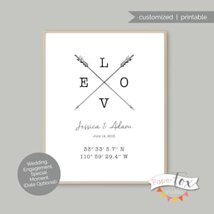 Printable GPS Coordinates Sign, Wedding location, Personalized Wedding Gift, Anniversary Gift, Valentine&#39;s Day, Coordinates of Wedding