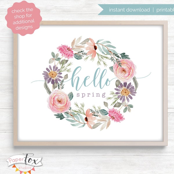 Hello spring, spring printable, spring decor, hello spring wall art, Easter printable, spring print, welcome spring, farmhouse printable