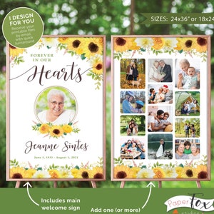 Funeral/memorial welcome sign with 1 (or more) photo collage(s), Photo funeral display, I design and you print (receive digital JPG files)