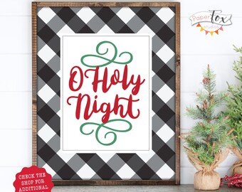 Buffalo Plaid Christmas, Christmas Printables, Christmas Wall Art, O Holy Night, Buffalo Check Christmas, Holiday Decor, Farmhouse