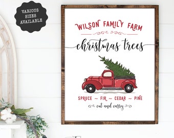 Personalized Christmas Tree Farm Sign With Your Last Name, Personalized Poster, Truck with Christmas Tree, Printable Digital File (JPG)