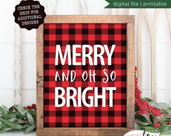 Buffalo Plaid Christmas, Christmas Printables, Christmas Wall Art, Merry and bright, Buffalo Check Plaid, Holiday Decor, Instant Download
