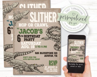 Reptile Birthday Invitation, Reptile Party Invitation, Reptile Invitation, Snake Party, For print, email or text