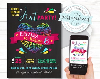 Art Party Invitation, Art Birthday Invitation, Art Birthday Party Invitation, Art Party Invite, Painting Party, For print/email/text