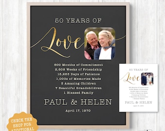 Printable 50th wedding anniversary gift, 60th, ANY anniversary year, Anniversary gifts for parents or grandparents featuring a photo, JPG