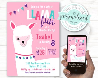 Llama Slumber Party Invitation, Sleepover Birthday (Digital file)