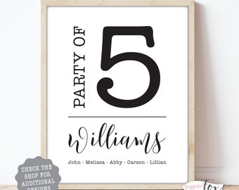 Personalized 'party of' printable sign featuring your last name and first names, Printable file (JPG)