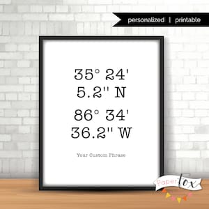 &quot;Gps-Koordinaten &quot;&quot;Schild&quot;&quot; personalisiert mit Ihrer Phrase, Printable File (JPG)&quot;