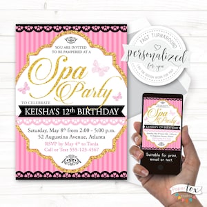 Spa Party Invitation, Elegant Spa Birthday Party, Manicure Pedicure Party, ANY age, For print/email/or text, Fast Turnaround.