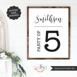 Personalized 'party of' printable sign featuring your last name, Printable file JPG image 2