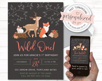 Wild One 1st Birthday Invitation OR Two Wild 2nd Birthday Invite, Birthday Party Invitation, Invitation for Girls, For text/email/print