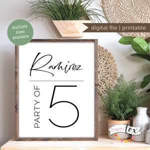 Personalized 'party of' printable sign featuring your last name, Printable file JPG image 1