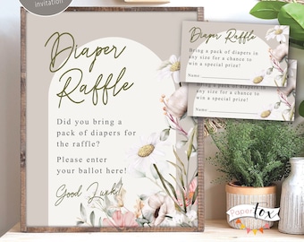 Bloom Baby Shower Diaper Raffle tickets, Floral Baby Shower, Boho Baby Shower, Table sign and tickets, INSTANT DOWNLOAD printable