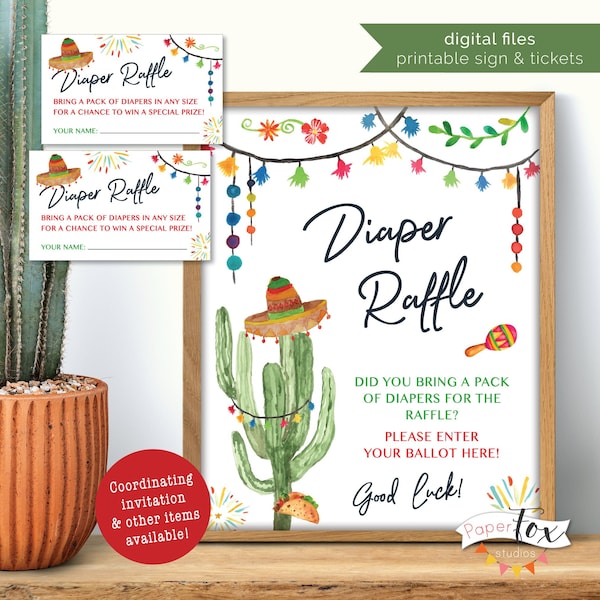 Taco 'bout a baby, Baby Shower, Diaper Raffle Tickets, Fiesta shower, INSTANT DOWNLOAD printable