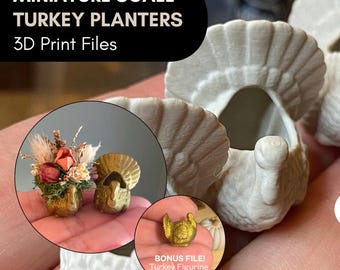 Dollhouse Miniature Turkey Planter 3D Print File (STL), Plus Bonus Free Turkey Figurine, Fall Dollhouse Decor