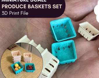 STL Datei: Miniatur Puppenhaus Obst, Beere, Warenkörbe (Pint und Quart). Für 3D Druck - Sofort download