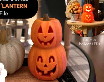 Dollhouse Miniature Halloween Jack O'Lantern 3D Print File (STL), Fits Mini Battery-Powered LED Lights, Fall Dollhouse Pumpkin Decor