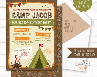camping birthday invitation lumberjack invitation camping etsy
