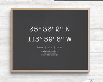 Gps Coordinates Sign Gift Personalized Housewarming Latitude Longitude Printable File