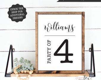 Personalized 'party of' printable sign featuring your last name, Printable file (JPG)