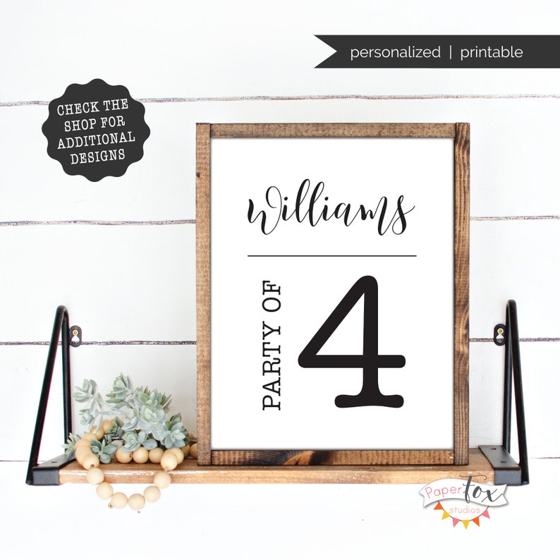 Personalized 'party of' printable sign featuring your last name, Printable file JPG image 1