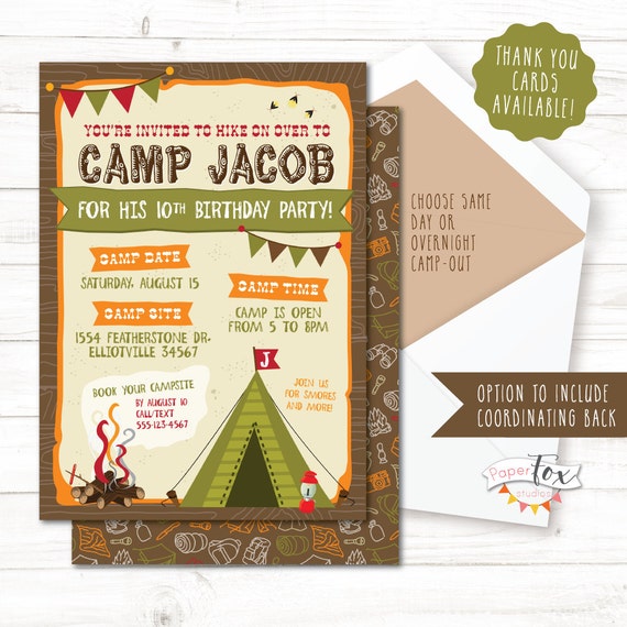 Camping Birthday Invitation Camping Birthday Party Etsy