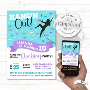 Rock Climbing Party Birthday Invitation, Rock Wall Climbing Party, Climbing Gym, For print, text or email