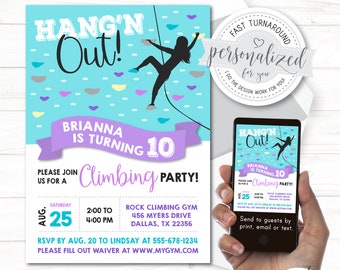 Rock Climbing Party Birthday Invitation, Rock Wall Climbing Party, Climbing Gym, For print, text or email