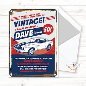ANY age, 60th birthday invitation, 50th birthday invitation, Birthday invitation for men, Classic Car Invitation, For print/text/email
