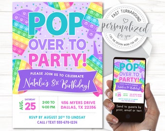 Pop Birthday Invitation, Fidget Party, Invitation for Girls, Tween birthday invitation, Digital invitation for print, email or text