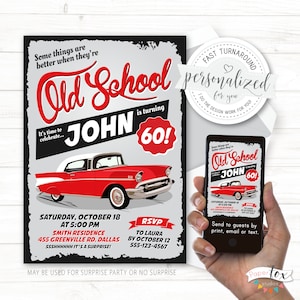 ANY age, 60th birthday invitation, 70th surprise/no surprise party, Invitation for men, Classic car, Digital for print/email/text
